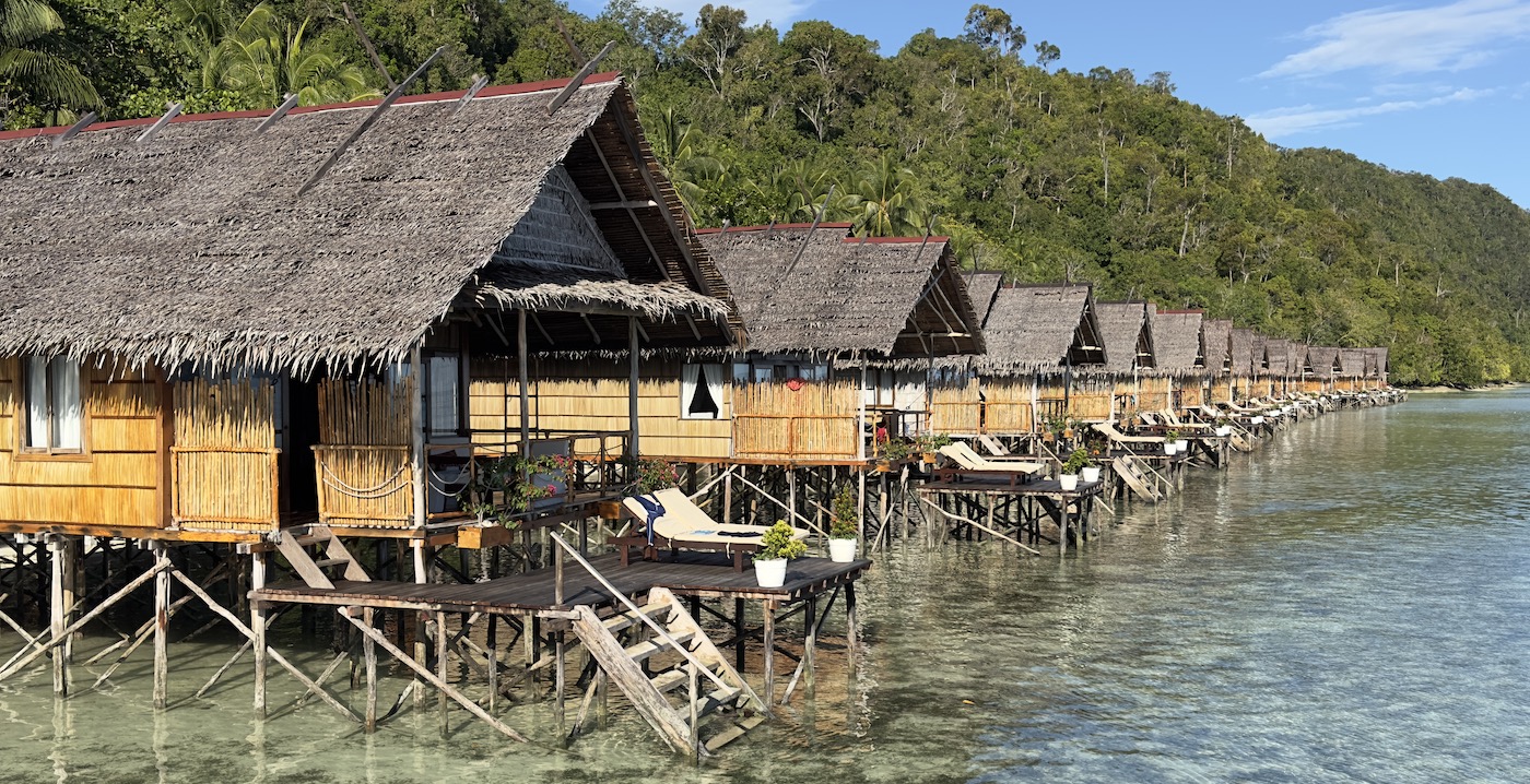 some of our water bungalows above blue-green ocean