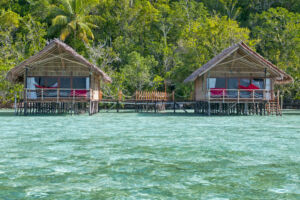 deluxe water bungalows seen from the front
