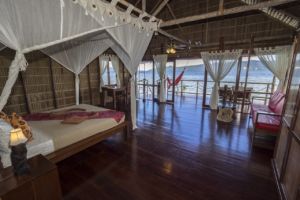 interior of one of our raja ampat overwater bungalows