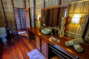 bathroom interior inside one of our raja ampat overwater bungalows