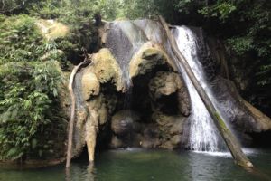 the small waterfall that can be reached only after a short hike