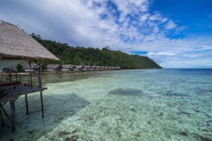 photo taken from our main jetty towards our massage area and our water cottages in Raja Ampat style