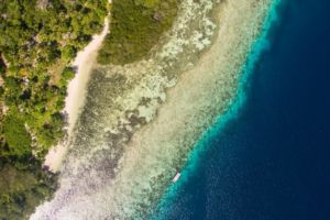 An Unfinished Jetty from above on Gam Island in Raja Ampat close to Papua Explorers Resort